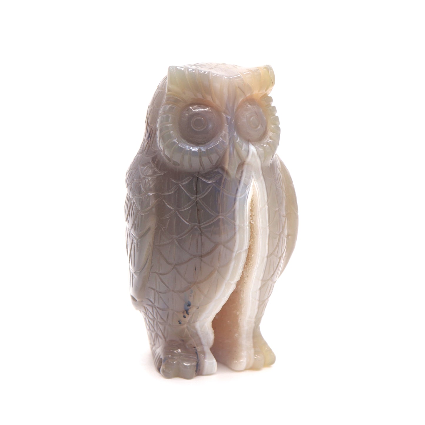 4" HandCarved Druzy agate Owl Crystal Healing Quartz Reiki Decorate Gift