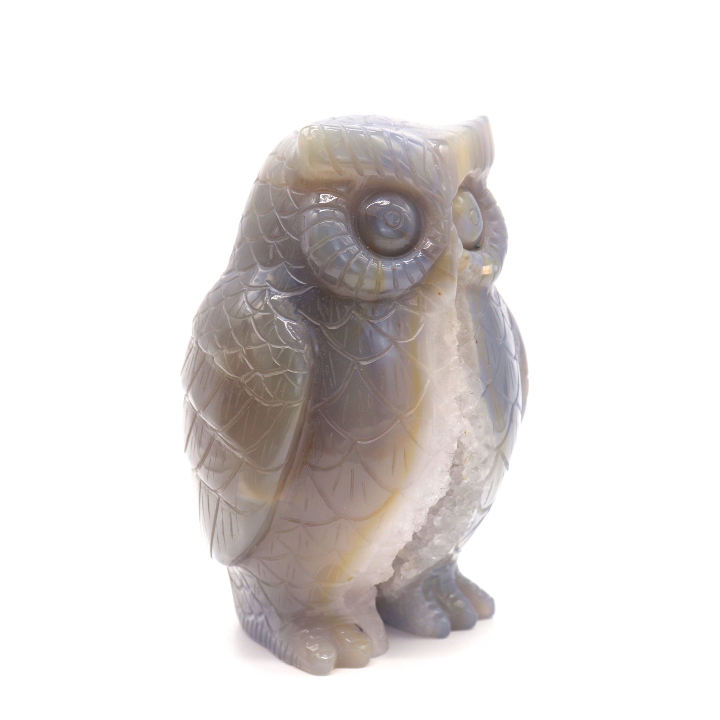 4.8" HandCarved Druzy agate Crystal Owl Quartz Reiki Decorate Gift