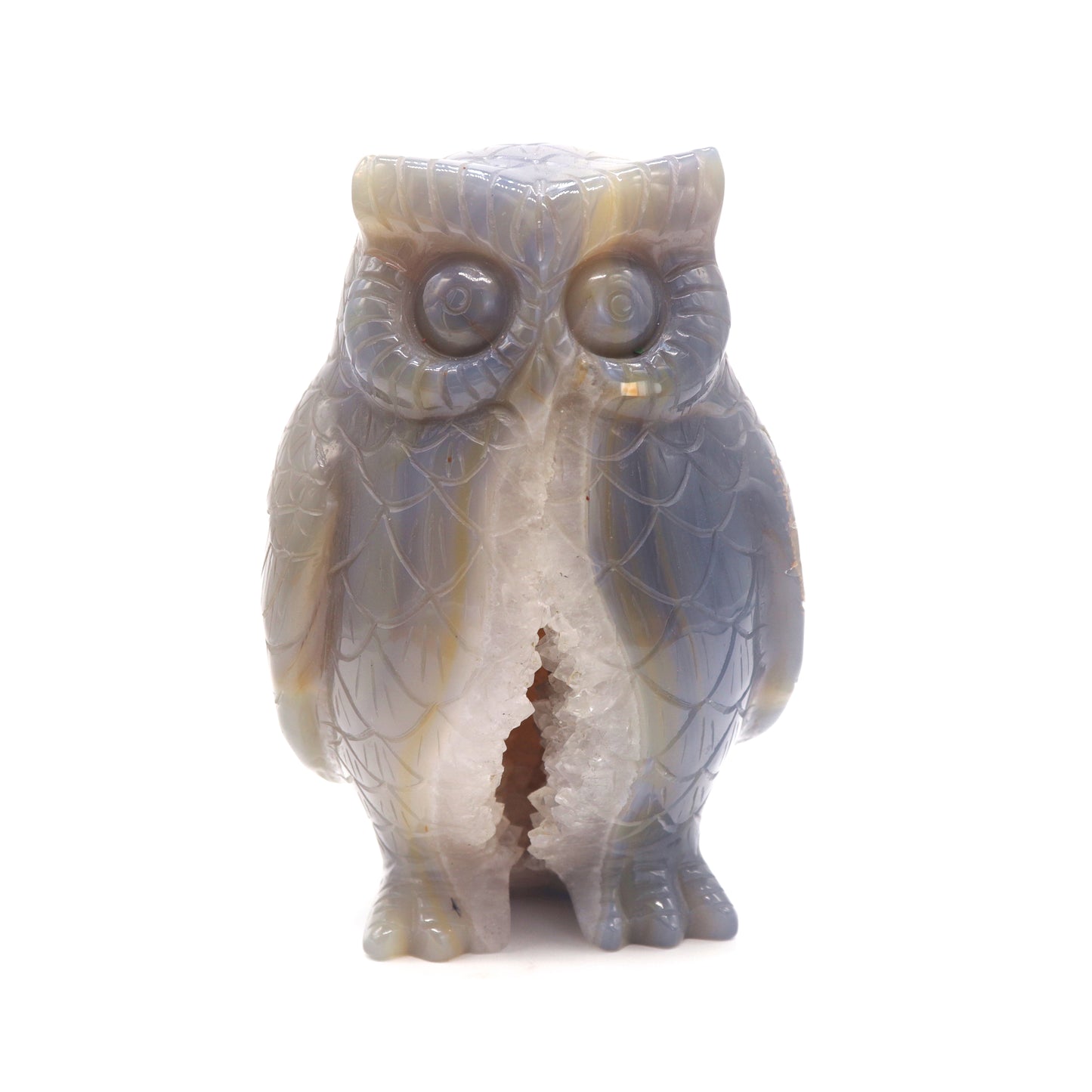 4.8" HandCarved Druzy agate Crystal Owl Quartz Reiki Decorate Gift