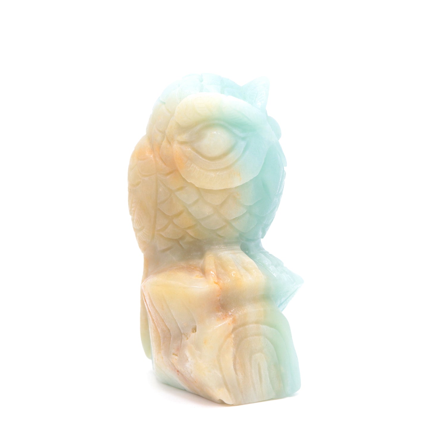 4.1" HandCarved Amazonite Crystal Owl Caribbean Calcite Quartz Reiki Gift