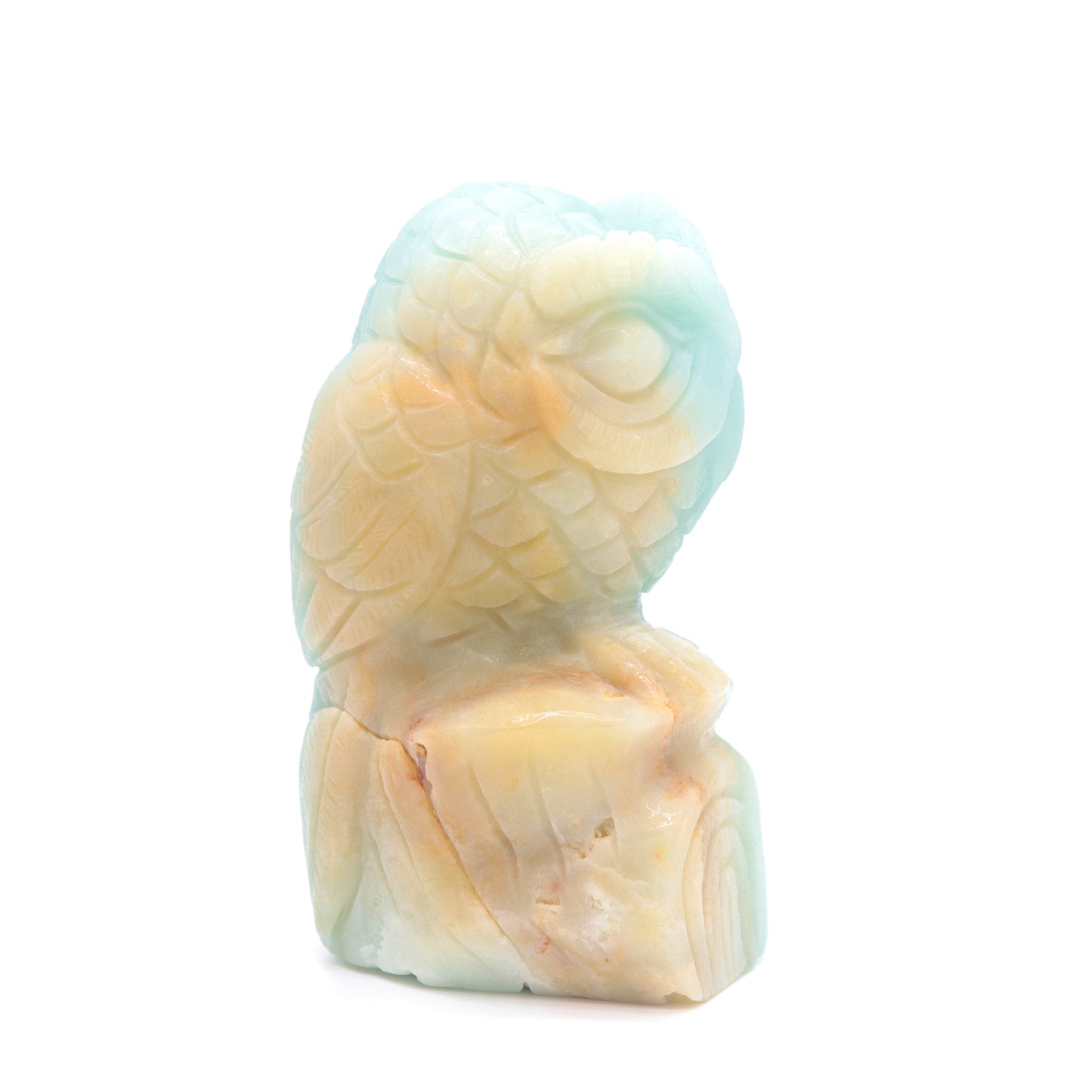 4.1" HandCarved Amazonite Crystal Owl Caribbean Calcite Quartz Reiki Gift