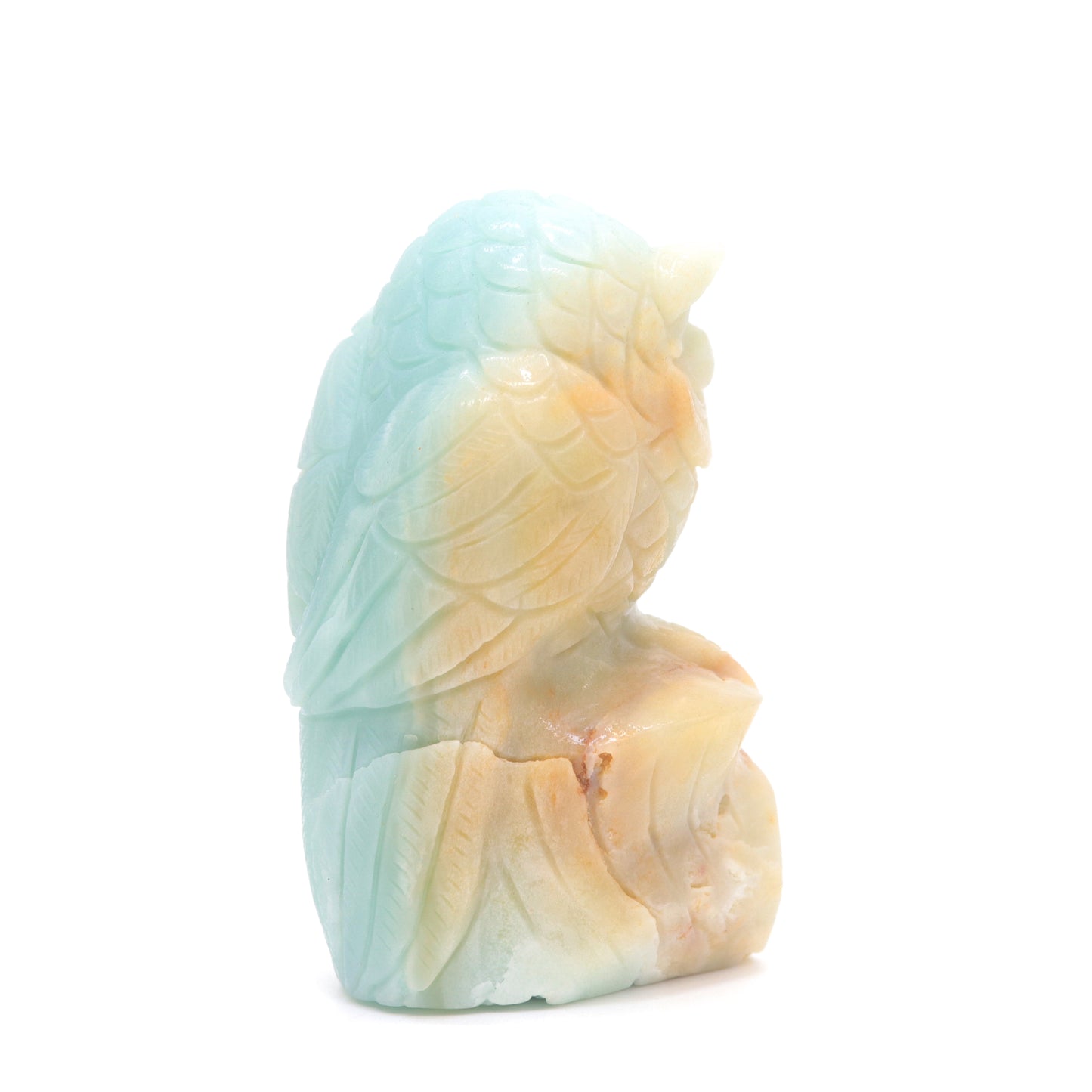 4.1" HandCarved Amazonite Crystal Owl Caribbean Calcite Quartz Reiki Gift