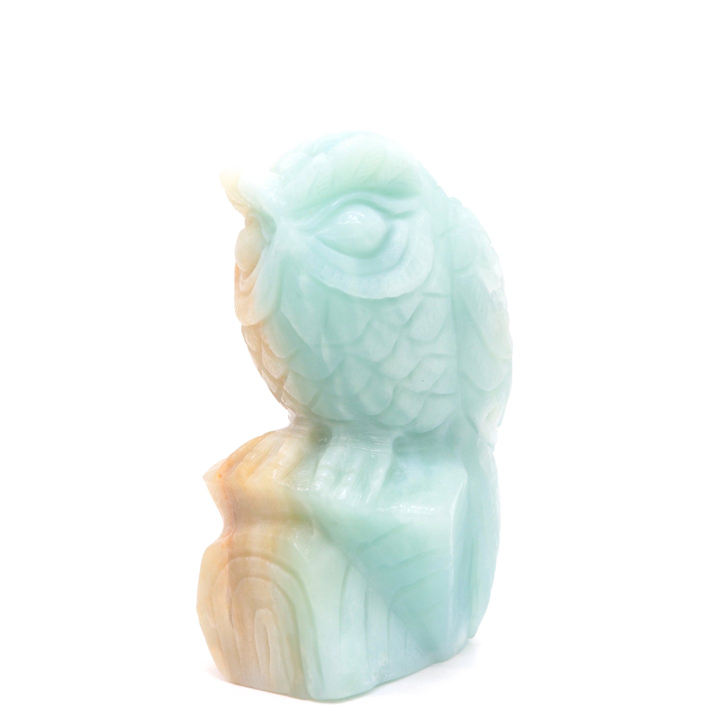 4.1" HandCarved Amazonite Crystal Owl Caribbean Calcite Quartz Reiki Gift