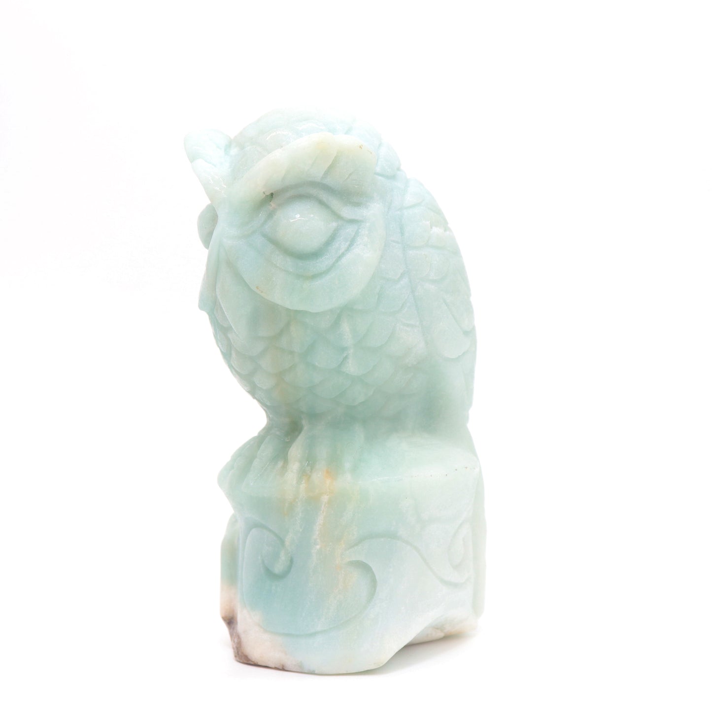 5" HandCarved Amazonite Owl Caribbean Calcite Crystal Healing Quartz Reiki Decorate Gift