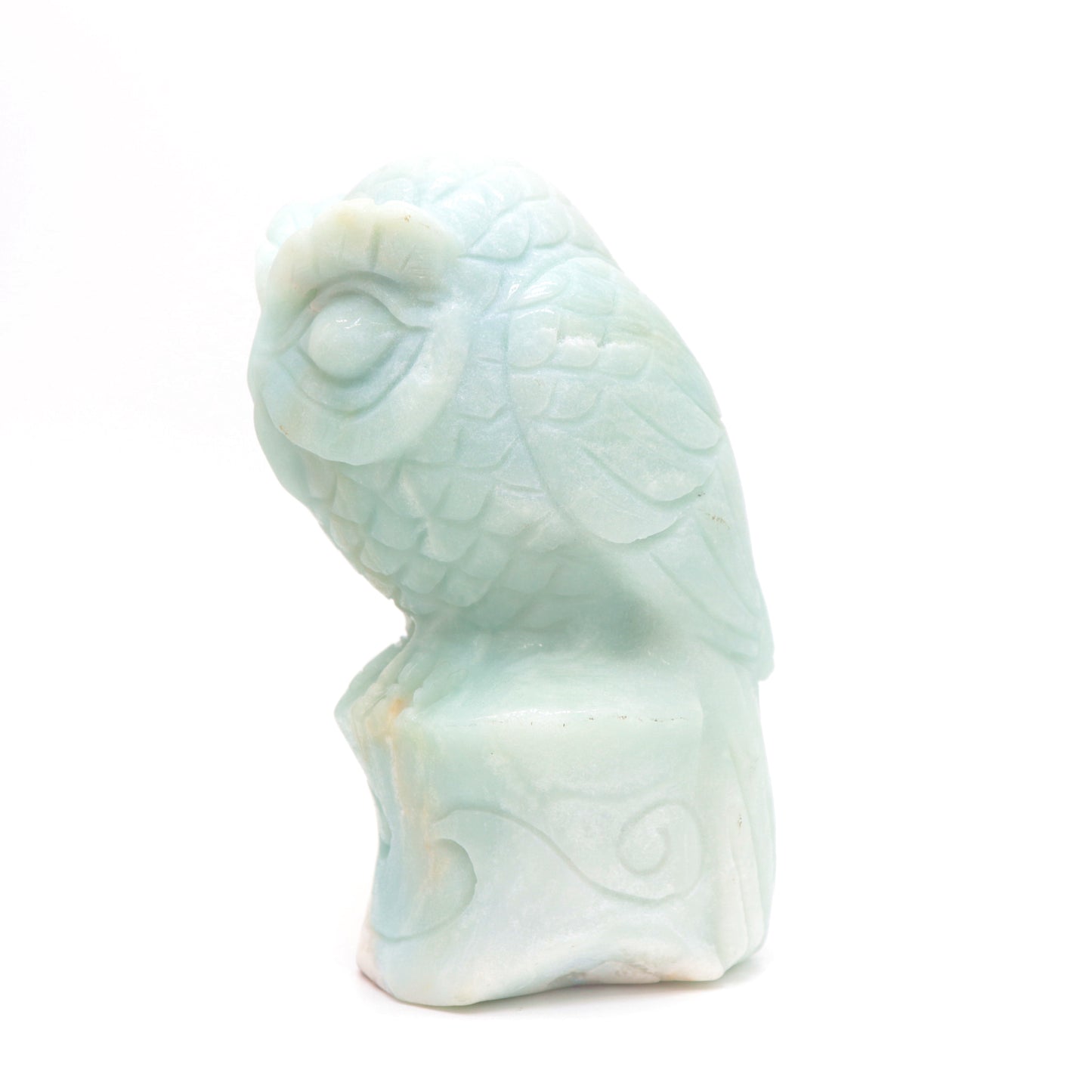 5" HandCarved Amazonite Owl Caribbean Calcite Crystal Healing Quartz Reiki Decorate Gift