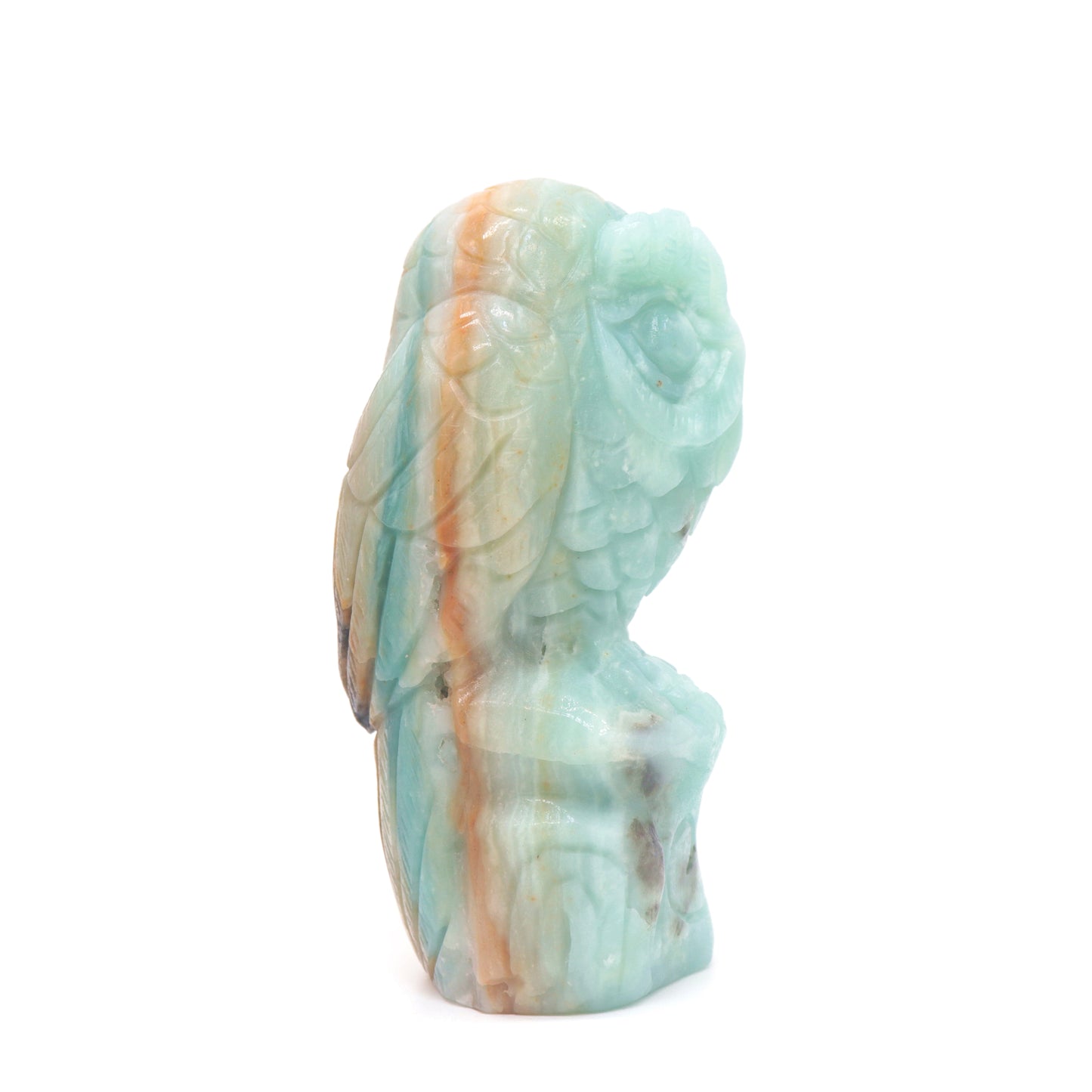 4.5" HandCarved Amazonite Crystal Owl Caribbean Calcite Quartz Reiki Decorate Gift