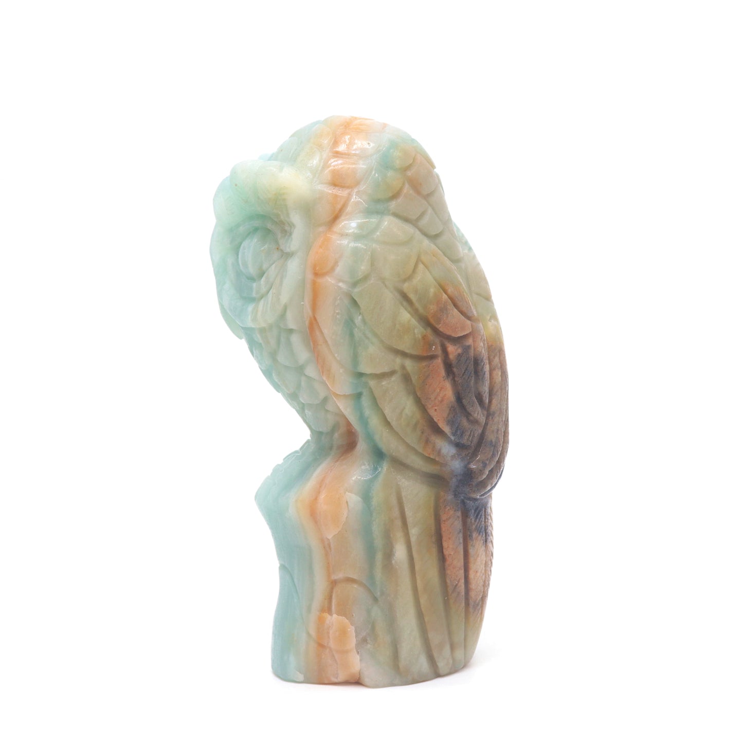 4.5" HandCarved Amazonite Crystal Owl Caribbean Calcite Quartz Reiki Decorate Gift