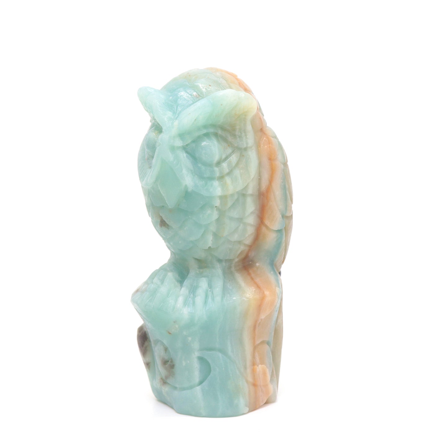 4.5" HandCarved Amazonite Crystal Owl Caribbean Calcite Quartz Reiki Decorate Gift