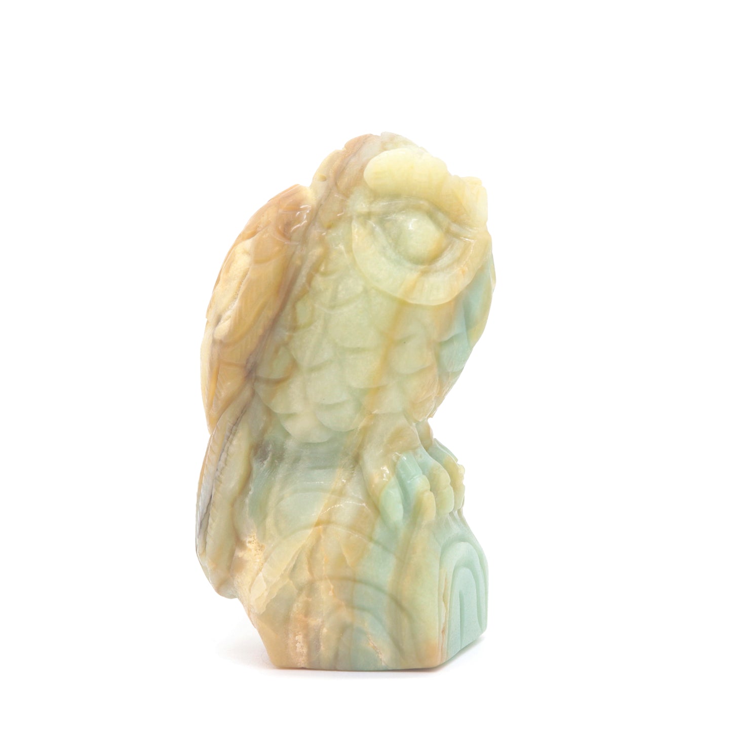 4.1" HandCarved Amazonite Crystal Owl Caribbean Calcite Quartz Gift