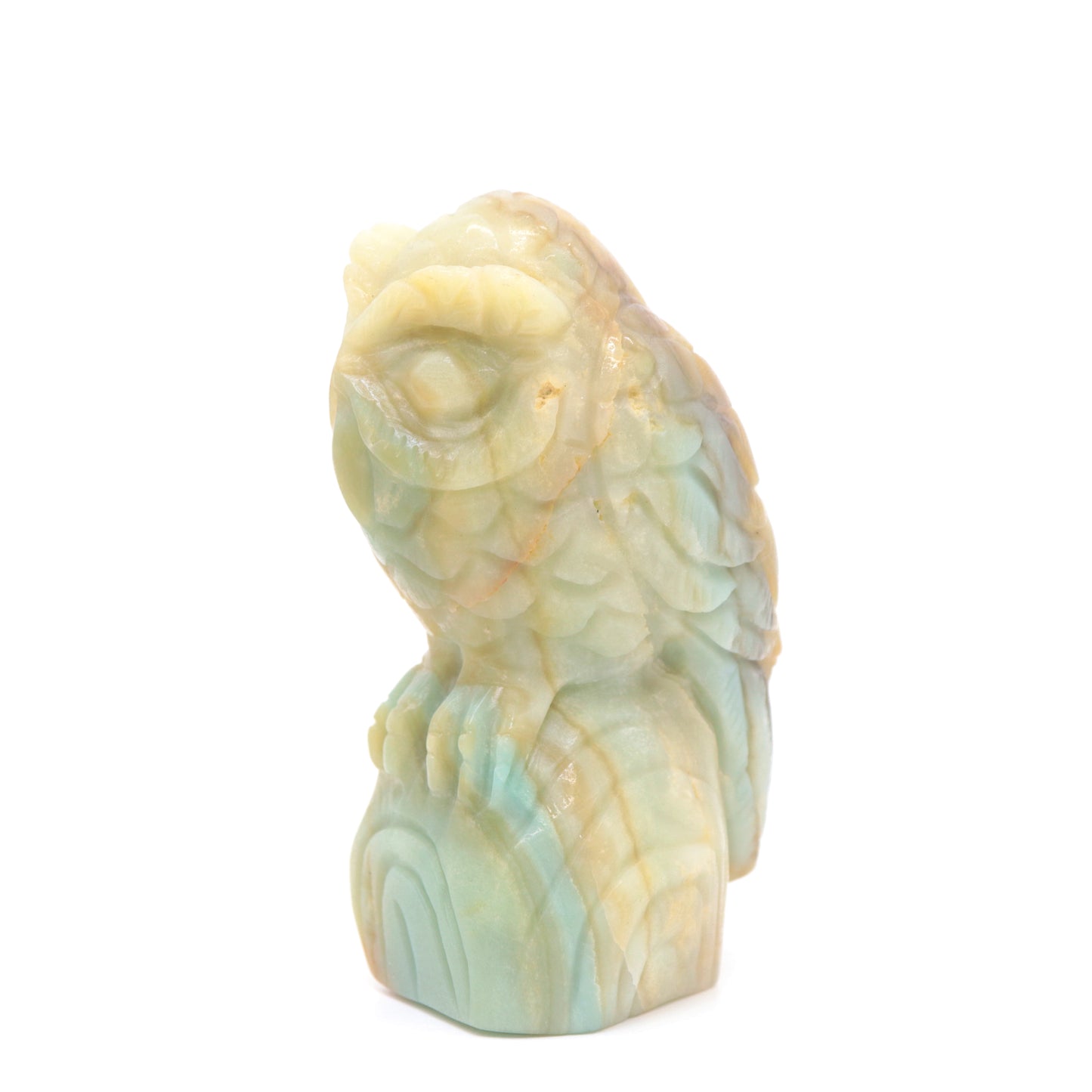4.1" HandCarved Amazonite Crystal Owl Caribbean Calcite Quartz Gift