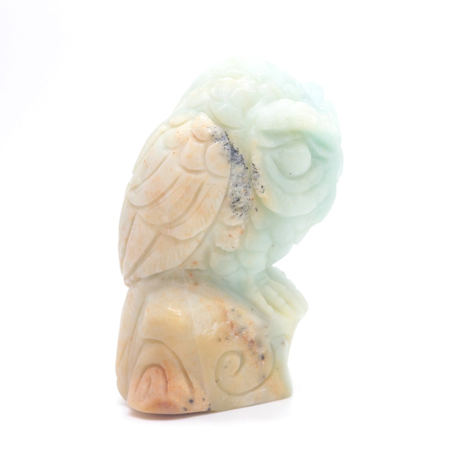 4.7" HandCarved Amazonite Owl Caribbean Calcite Crystal Healing Quartz Reiki Decorate Gift