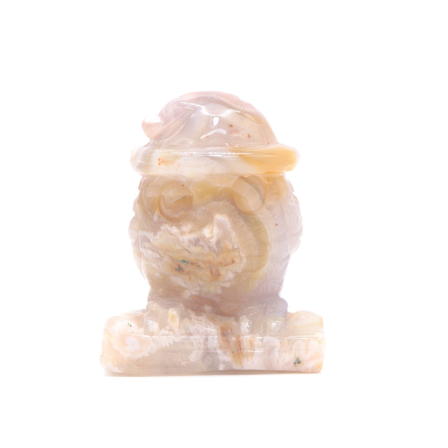 2.6" HandCarved Flower Agate Owl Crystal Healing Quartz Reiki Decorate Gift