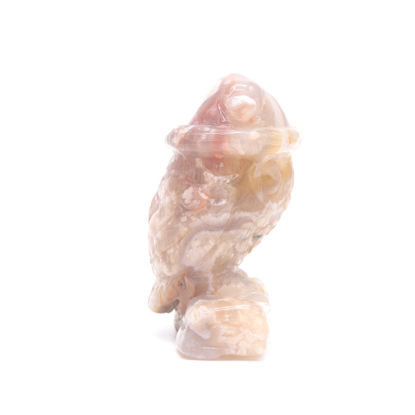 2.6" HandCarved Flower Agate Owl Crystal Healing Quartz Reiki Decorate Gift