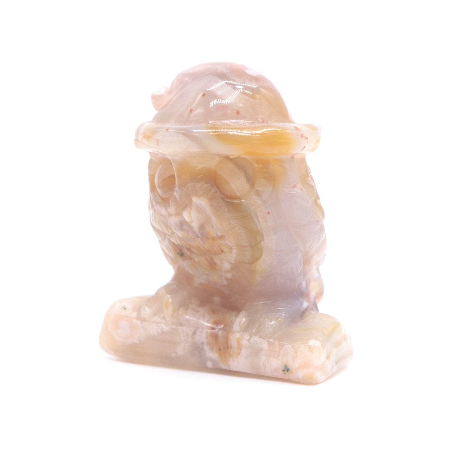 2.6" HandCarved Flower Agate Owl Crystal Healing Quartz Reiki Decorate Gift