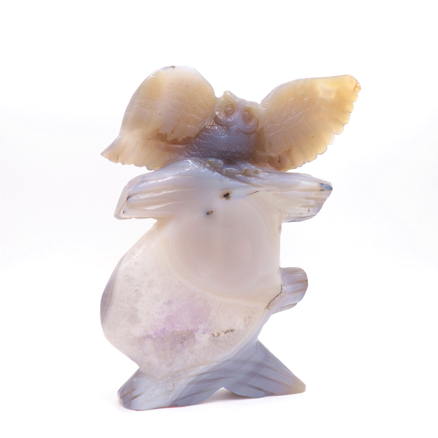 7" HandCarved Druzy Agate Owl Crystal Healing Quartz Reiki Decorate Gift