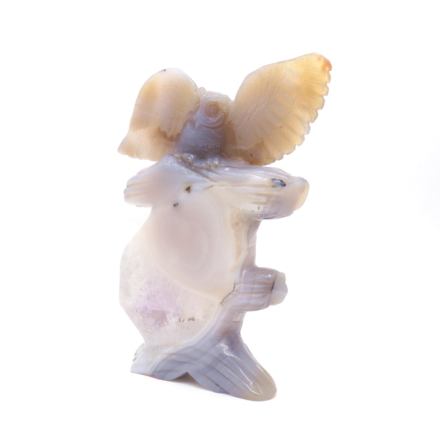 7" HandCarved Druzy Agate Owl Crystal Healing Quartz Reiki Decorate Gift