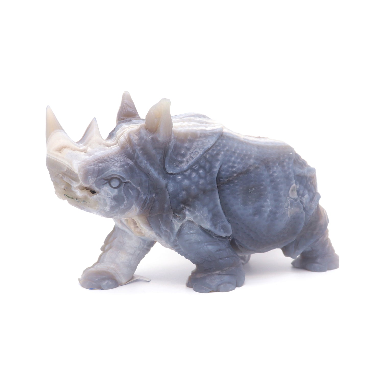 8" HandCarved Druzy agate Crystal Rhino Reiki Decorate Gift
