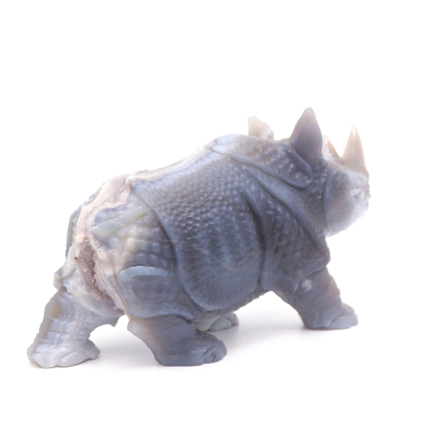 8" HandCarved Druzy agate Crystal Rhino Reiki Decorate Gift