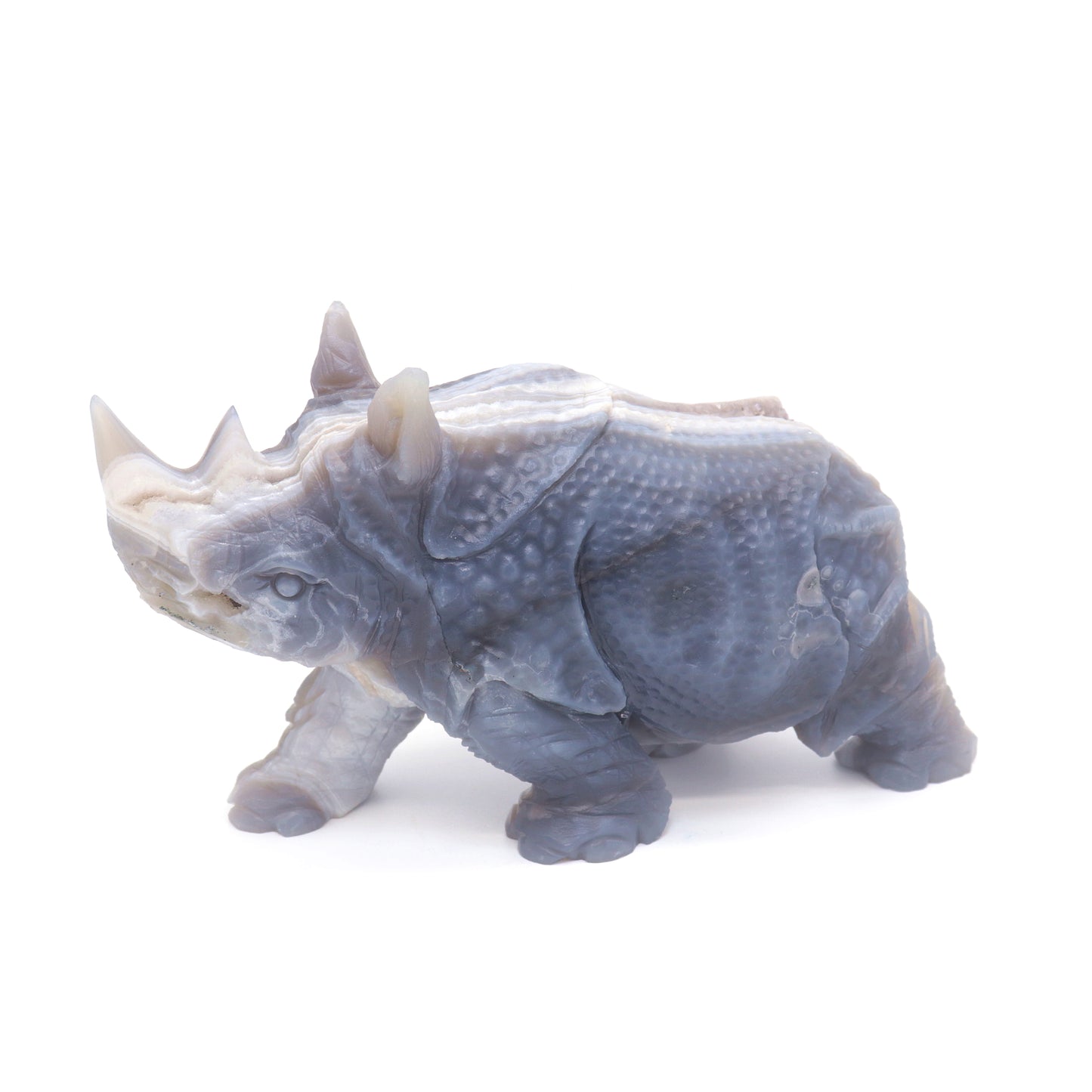 8" HandCarved Druzy agate Crystal Rhino Reiki Decorate Gift
