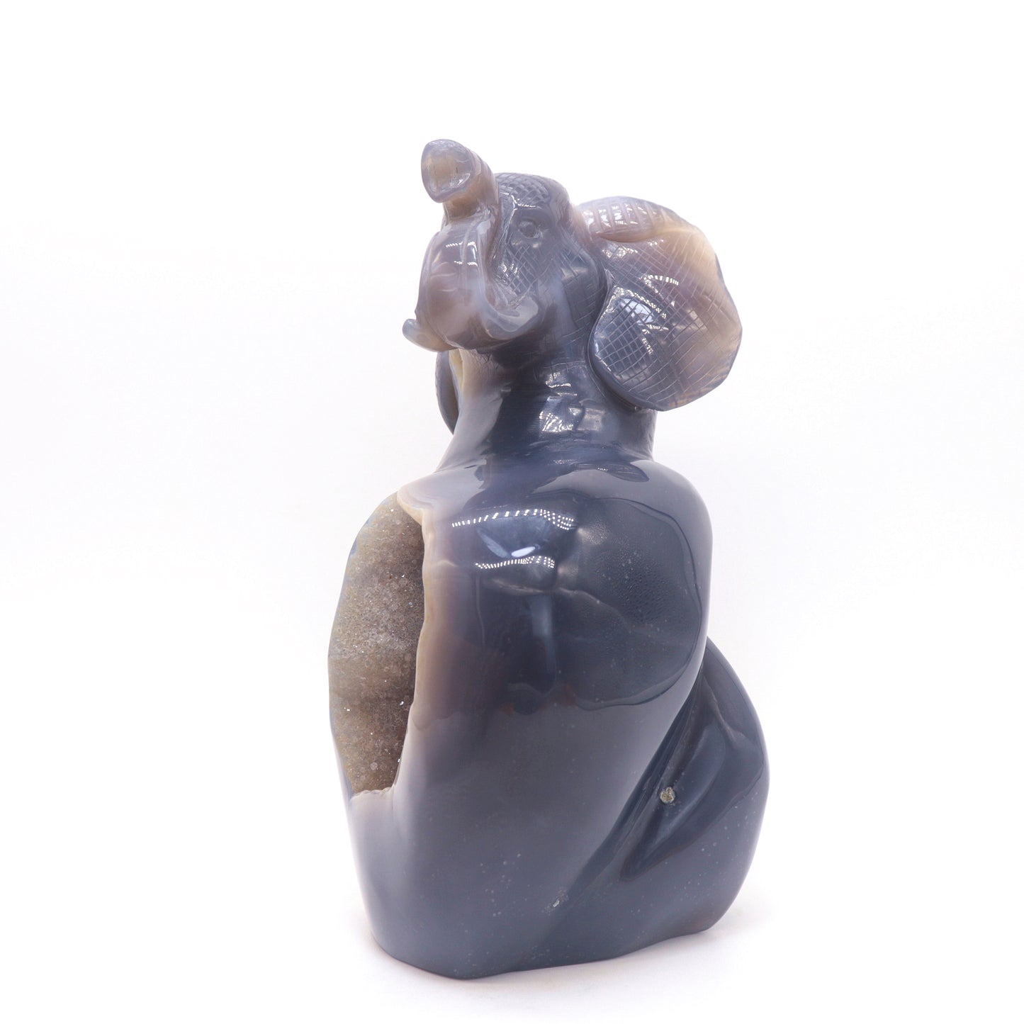 6.9" HandCarved Druzy Agate Crystal Elephant Figurine Decorate Gift
