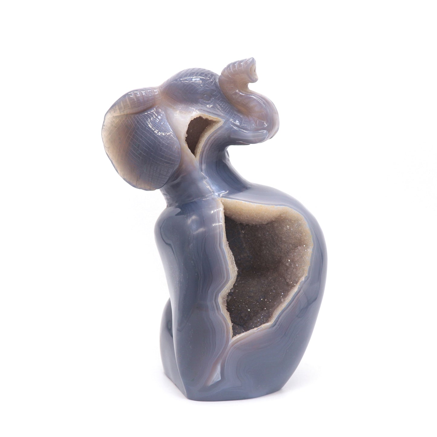 6.9" HandCarved Druzy Agate Crystal Elephant Figurine Decorate Gift