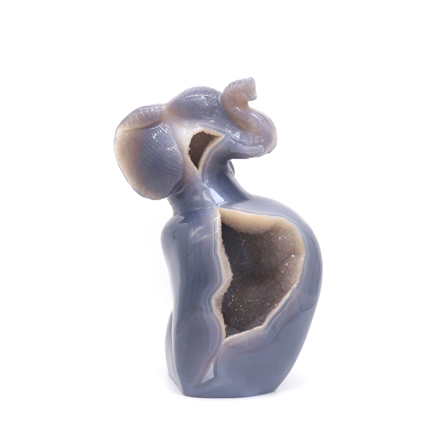 6.9" HandCarved Druzy Agate Crystal Elephant Figurine Decorate Gift