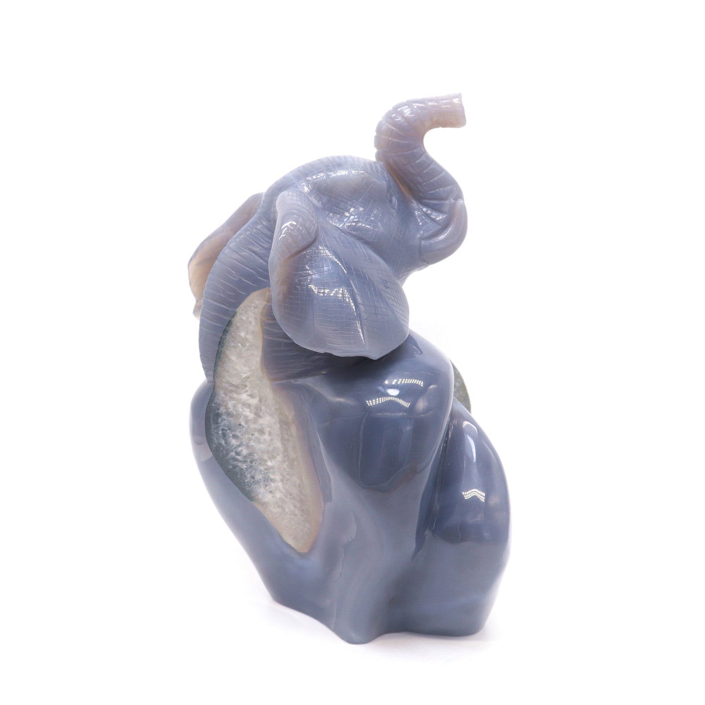 7.5" HandCarved Druzy Agate Crystal Elephant Figurine Decorate Gift