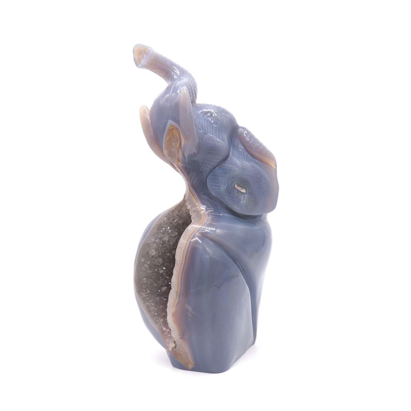 8.1" HandCarved Druzy Agate Crystal Elephant Figurine Decorate Gift