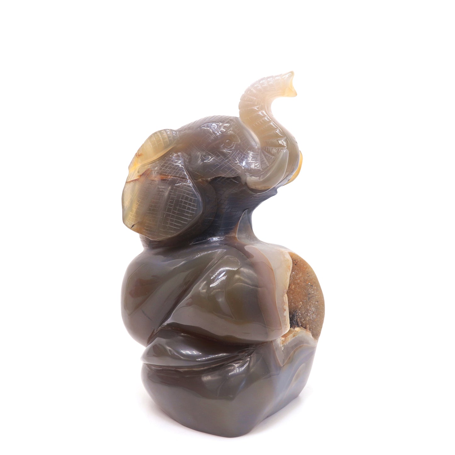 7.1" HandCarved Druzy Agate Crystal Elephant Figurine Decorate Gift