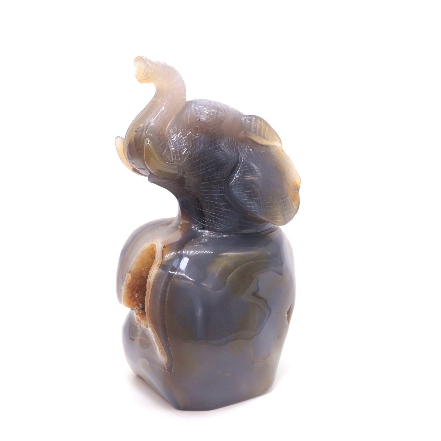 7.1" HandCarved Druzy Agate Crystal Elephant Figurine Decorate Gift