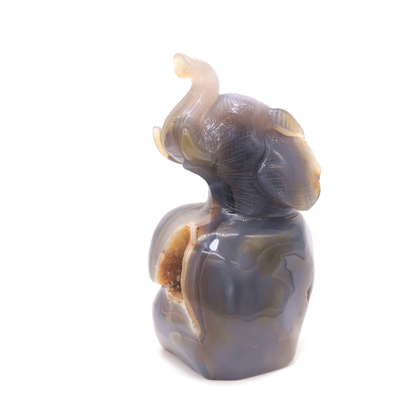 7.1" HandCarved Druzy Agate Crystal Elephant Figurine Decorate Gift