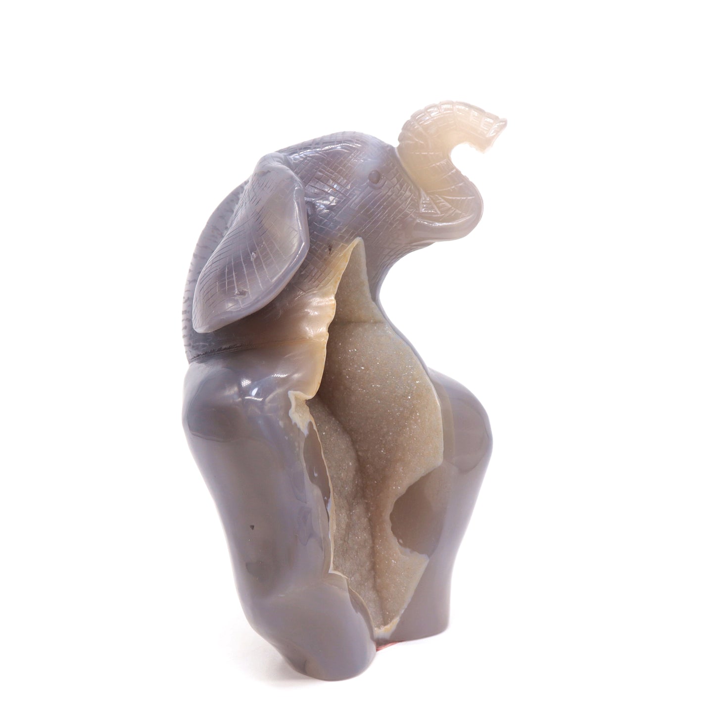 6.5" HandCarved Druzy Agate Crystal Elephant Figurine Gift