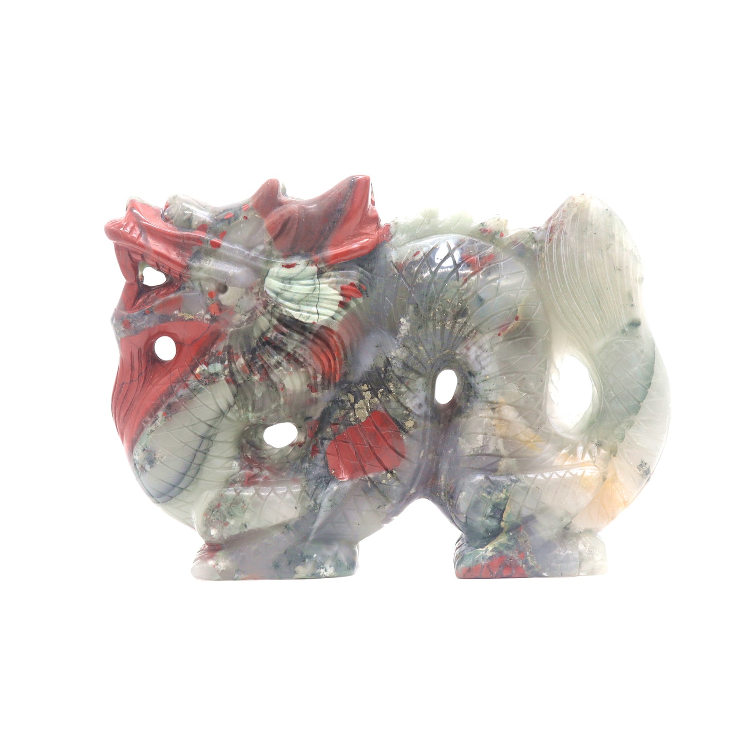 6" HandCarved Blood Stone Dragon Crystal Healing Quartz Reiki Decorate Gift