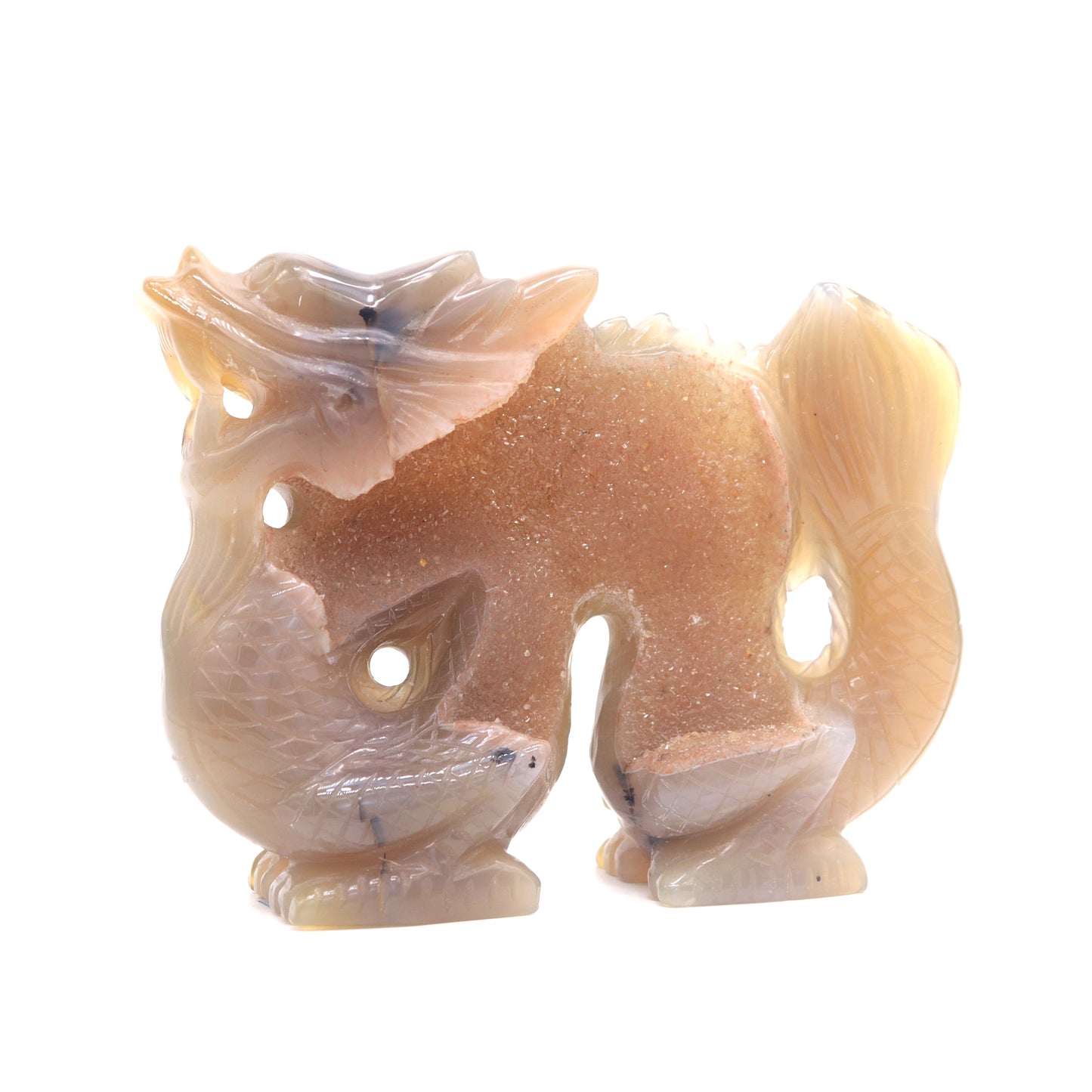 6" HandCarved Druzy Agate Dragon Crystal Healing Quartz Reiki