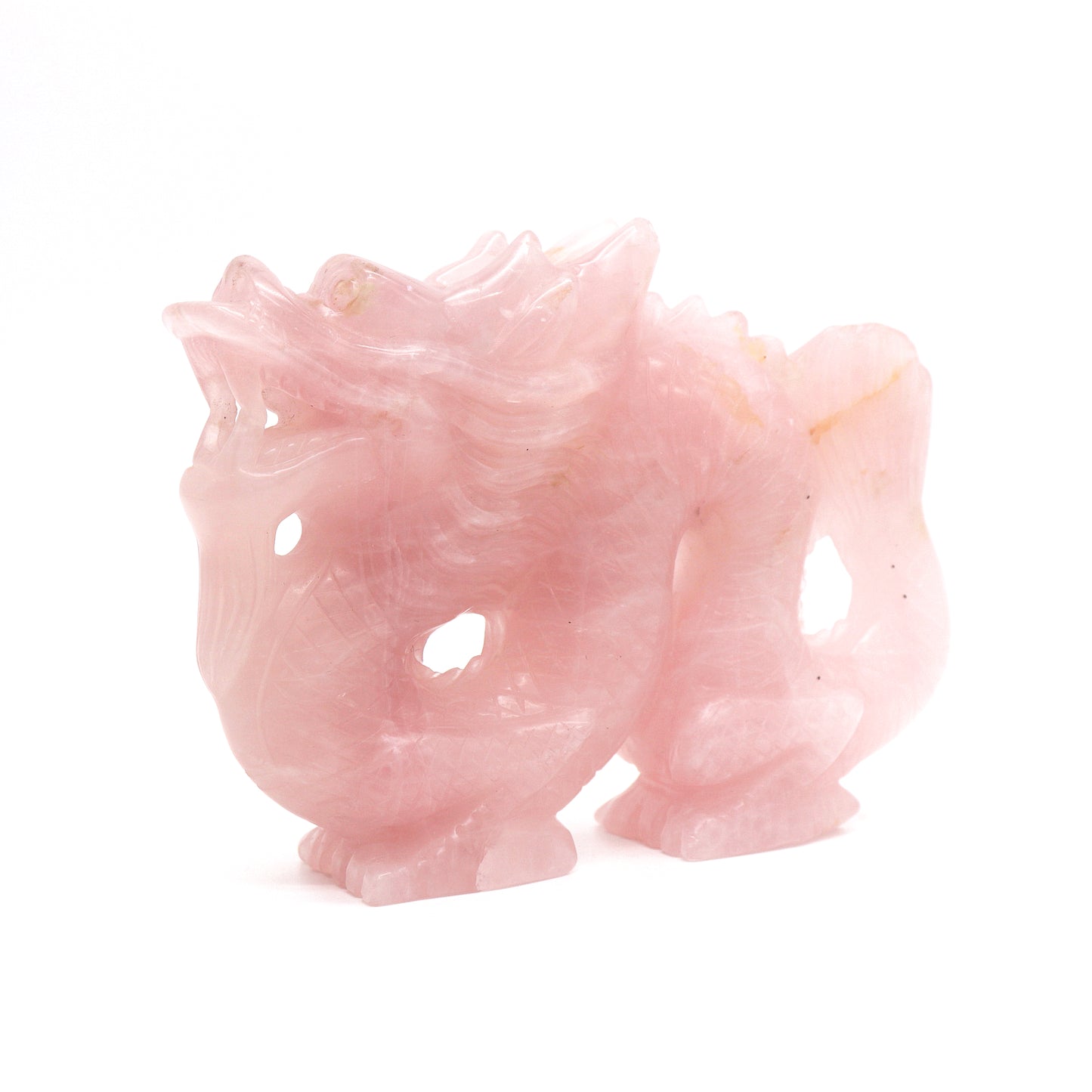 6" HandCarved Rose Quartz Chinese Dragon Crystal Healing Quartz Reiki
