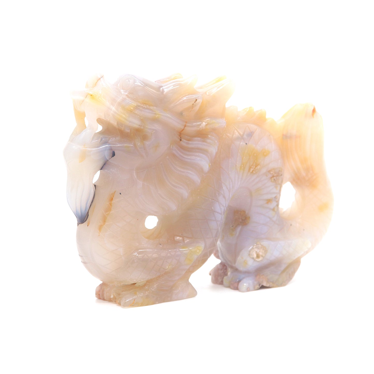 6" HandCarved Flower Agate Dragon Crystal Healing Quartz Reiki