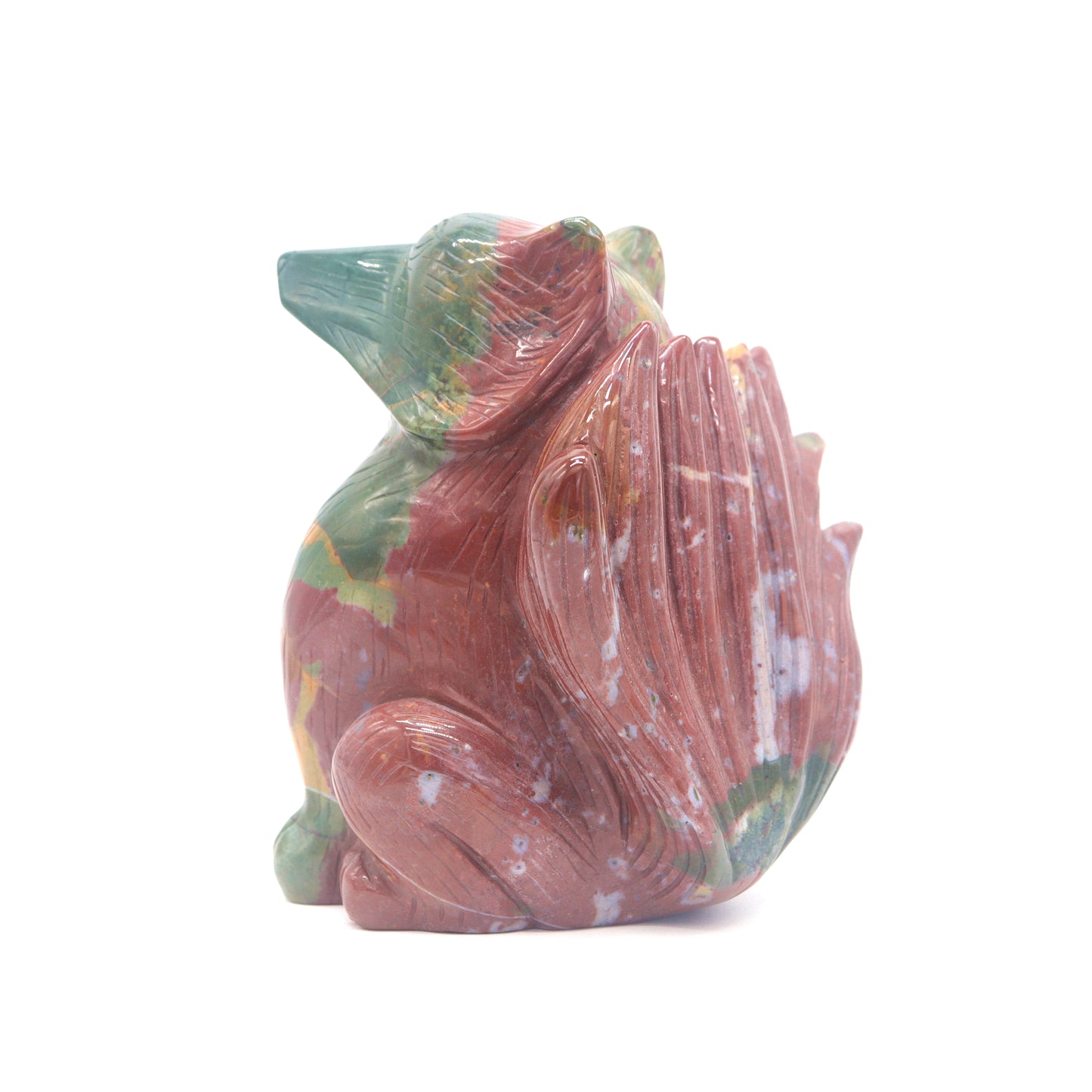 2.3lb HandCarved Ocean Jasper Crystal Nine Tail Fox Figurine