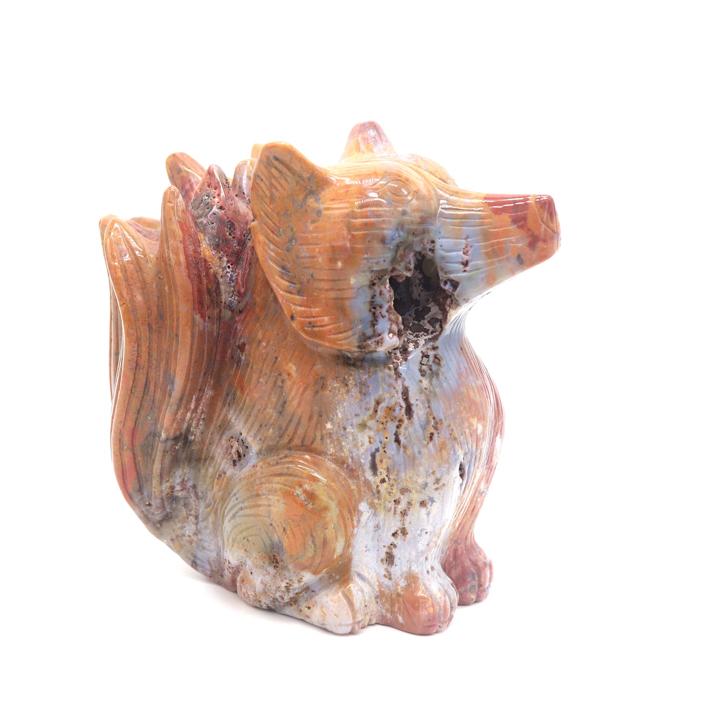 2.4lb HandCarved Ocean Jasper Nine Tail Fox Crystal Healing Quartz Reiki