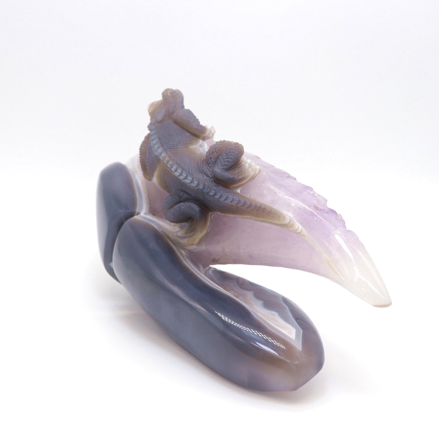 8" HandCarved Amethyst agate Skull Crystal Lizard Healing Quartz Reiki