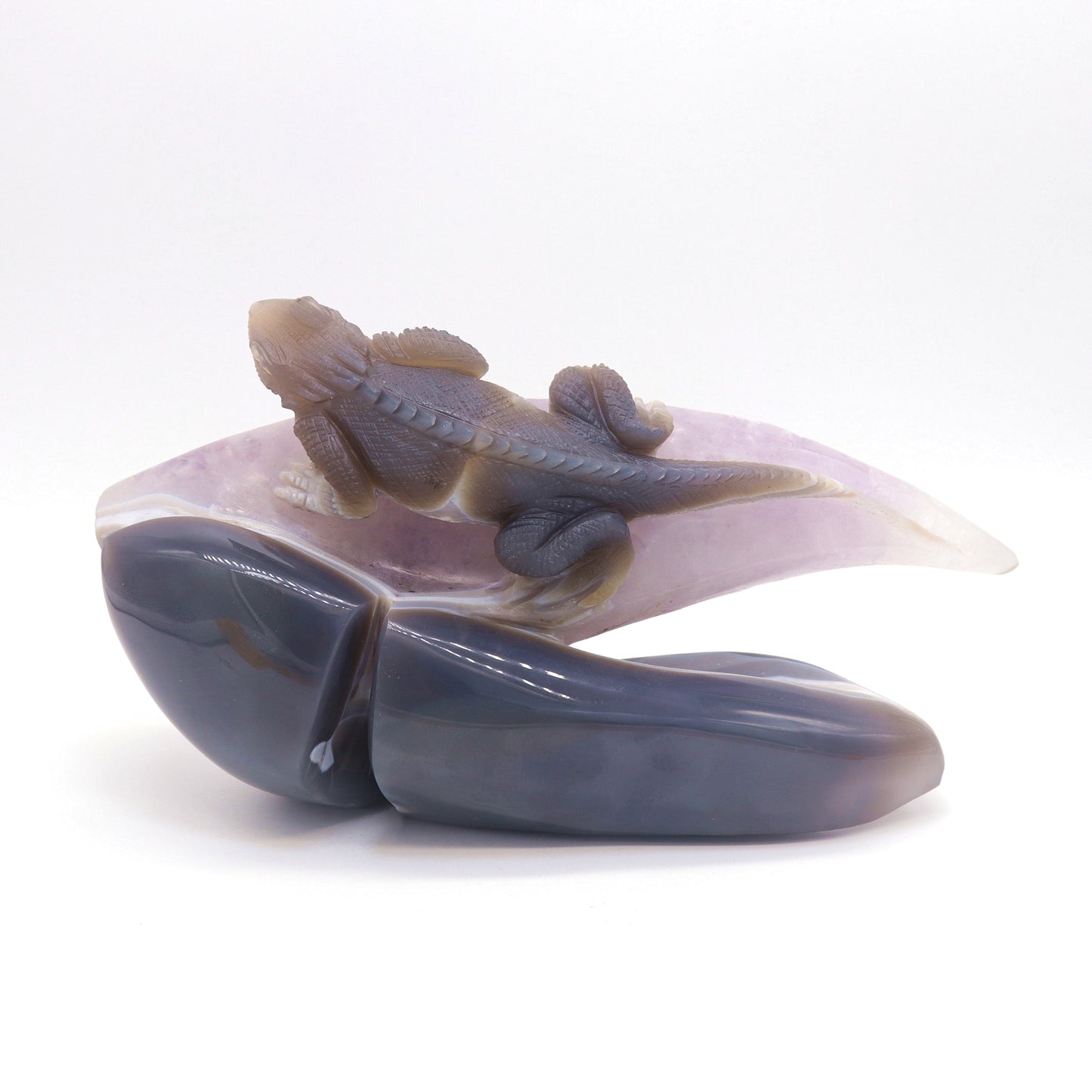 8" HandCarved Amethyst agate Skull Crystal Lizard Healing Quartz Reiki