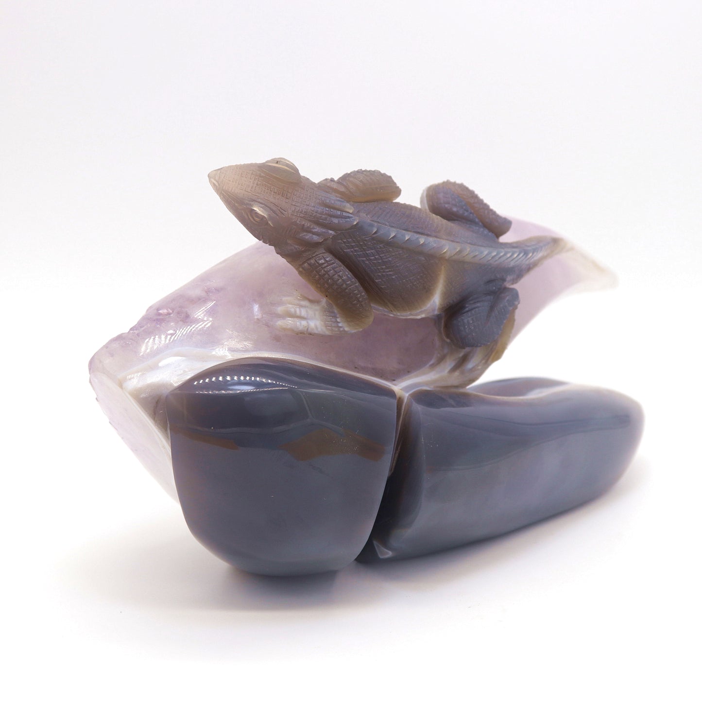 8" HandCarved Amethyst agate Skull Crystal Lizard Healing Quartz Reiki