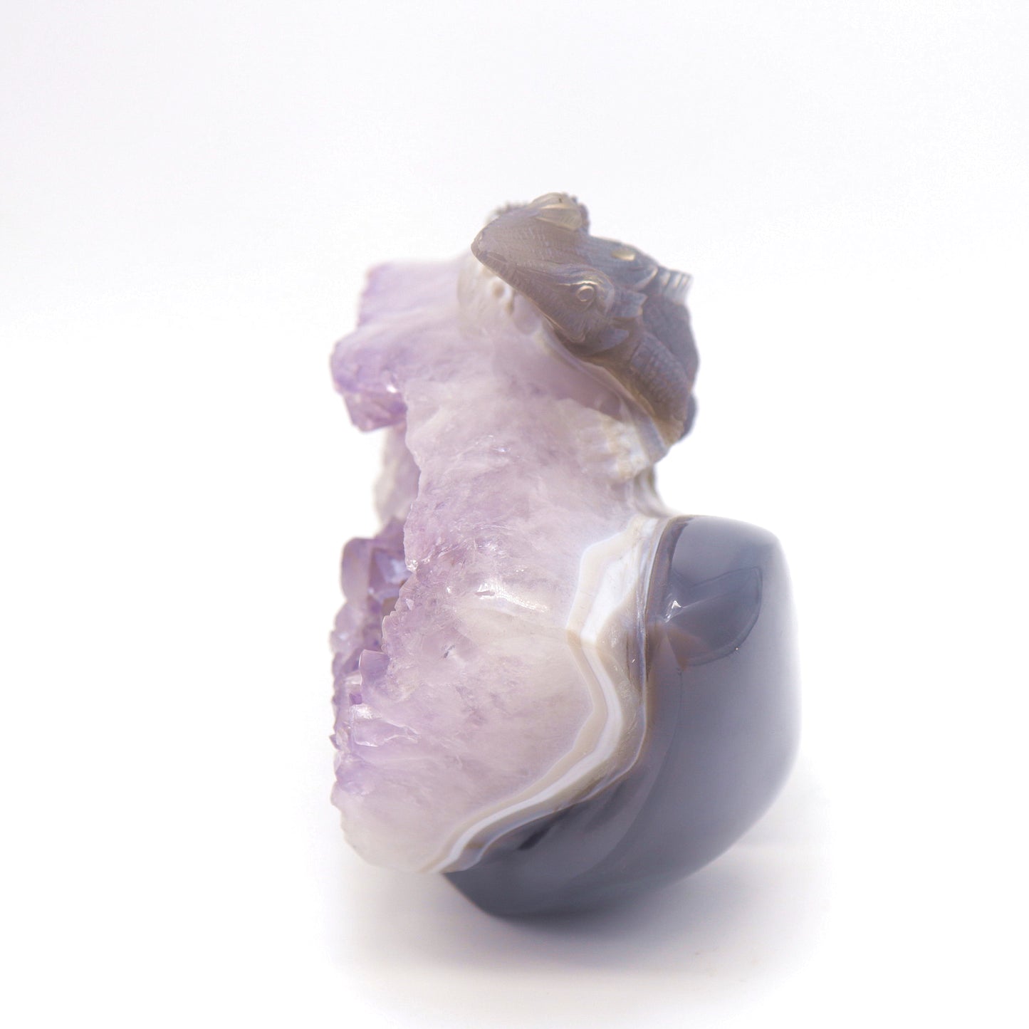 8" HandCarved Amethyst agate Skull Crystal Lizard Healing Quartz Reiki