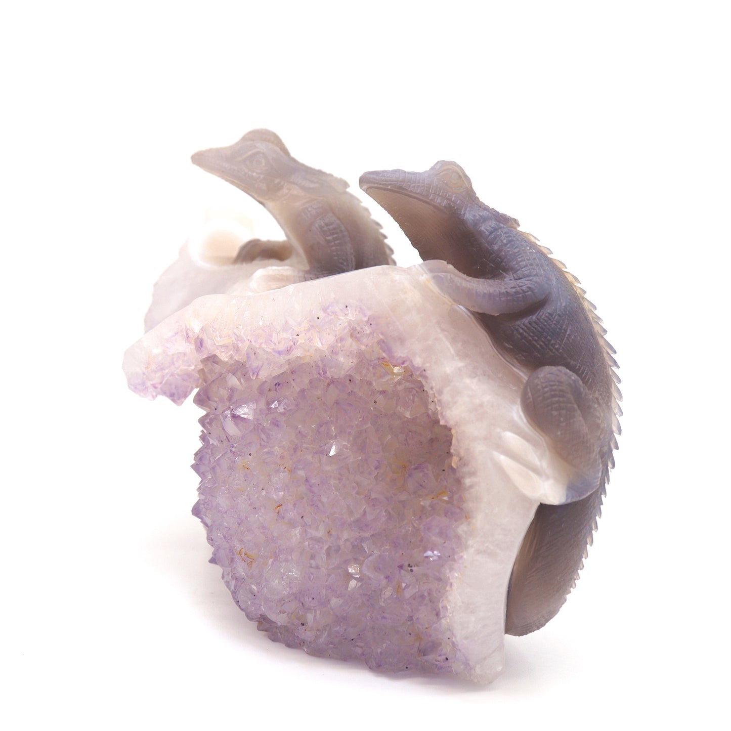 8" HandCarved Amethyst agate Skull Crystal Lizard Healing Quartz Reiki