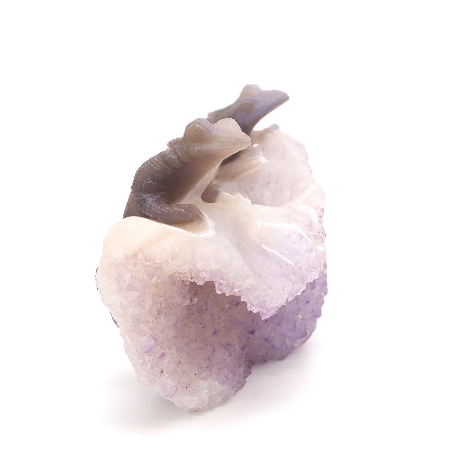 8" HandCarved Amethyst agate Skull Crystal Lizard Healing Quartz Reiki