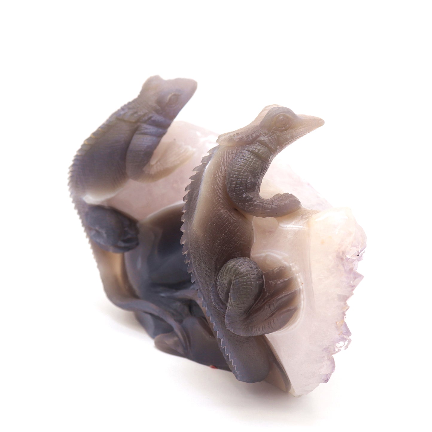 8" HandCarved Amethyst agate Skull Crystal Lizard Healing Quartz Reiki
