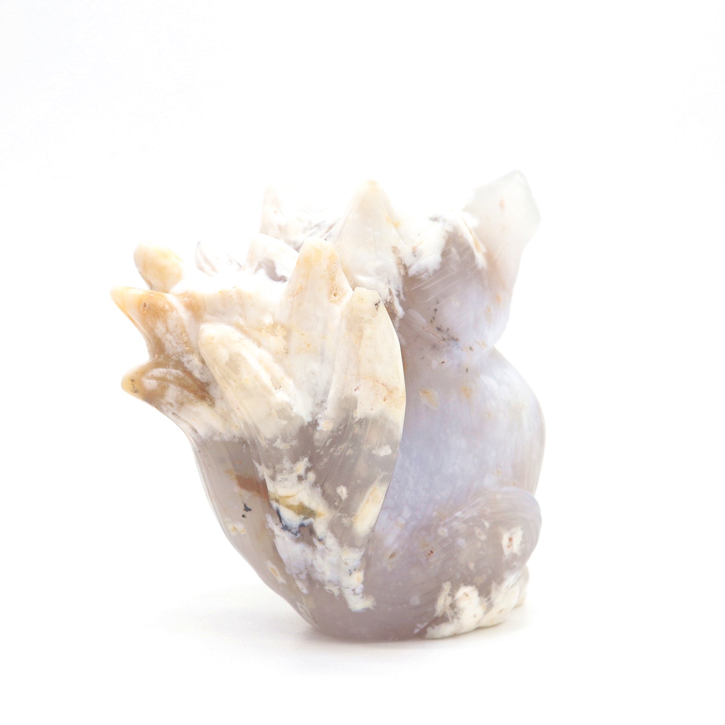 HandCarved Flower Agate Crystal Nine Tail Fox Healing Quartz Reiki