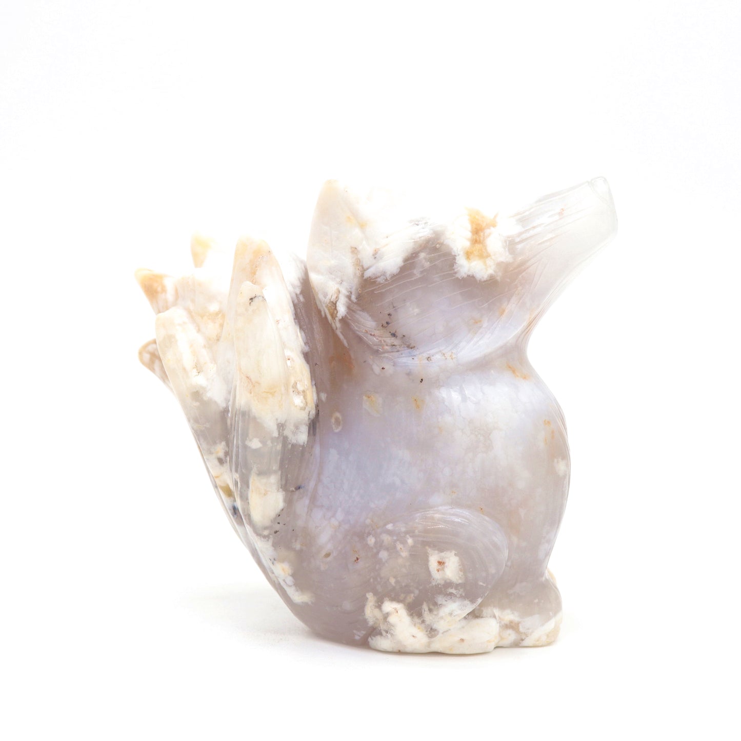 HandCarved Flower Agate Crystal Nine Tail Fox Healing Quartz Reiki