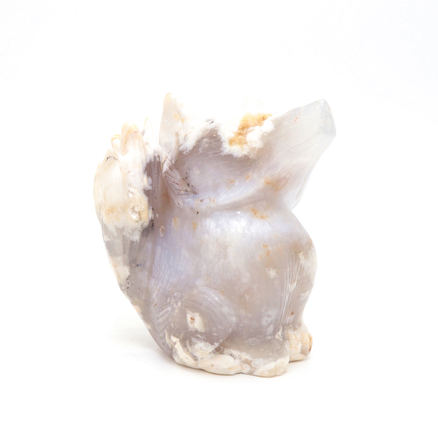 HandCarved Flower Agate Crystal Nine Tail Fox Healing Quartz Reiki