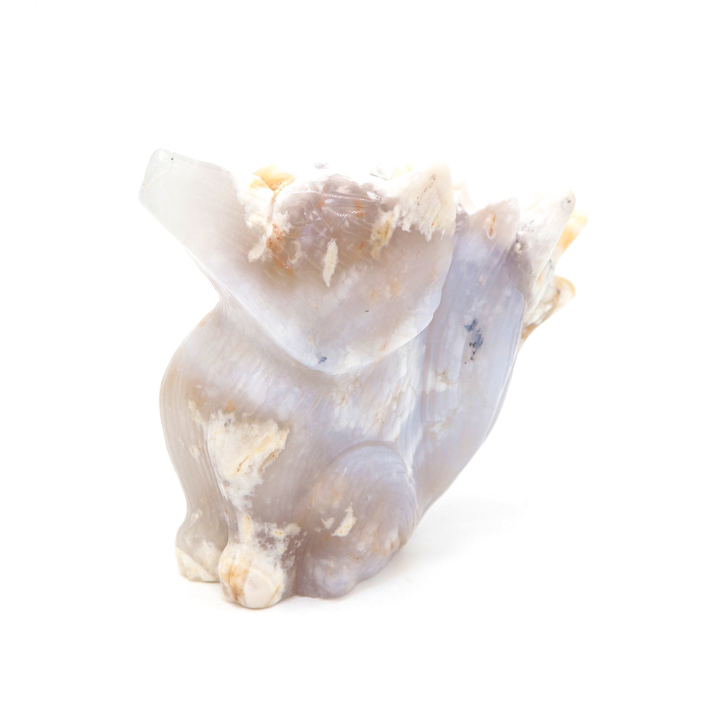HandCarved Flower Agate Crystal Nine Tail Fox Healing Quartz Reiki