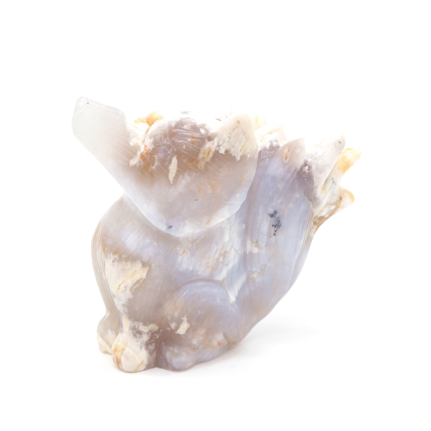 HandCarved Flower Agate Crystal Nine Tail Fox Healing Quartz Reiki